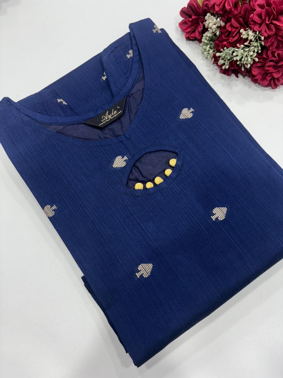 SS7331 Premium Raw Silk Kurti - KEY HOLE NECK DESIGN