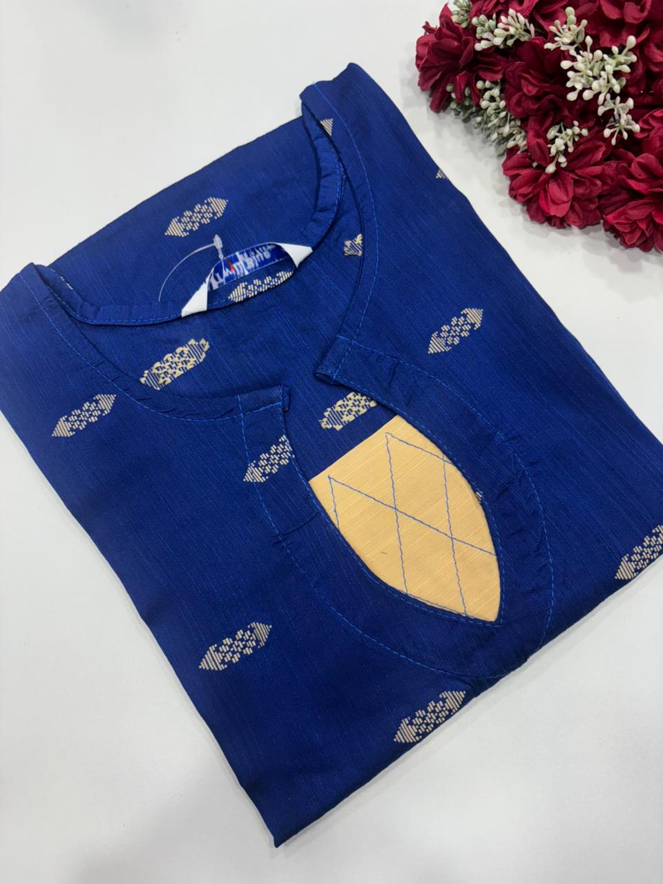 SS7315 Premium Slub Silk Kurti - ROYAL BLUE