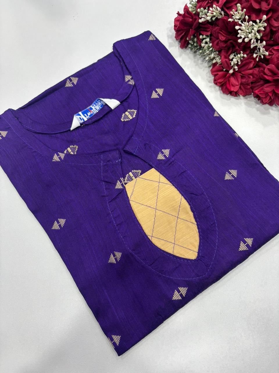 SS7316 Premium Slub Silk Kurti - DARK PURPLE