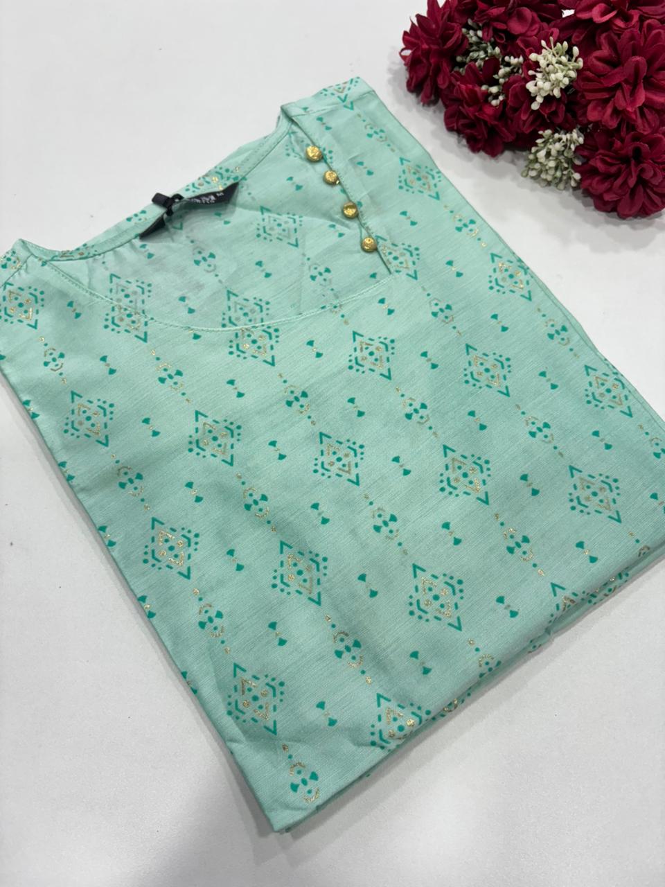 SS7367 Silk Printed Side Open Kurti