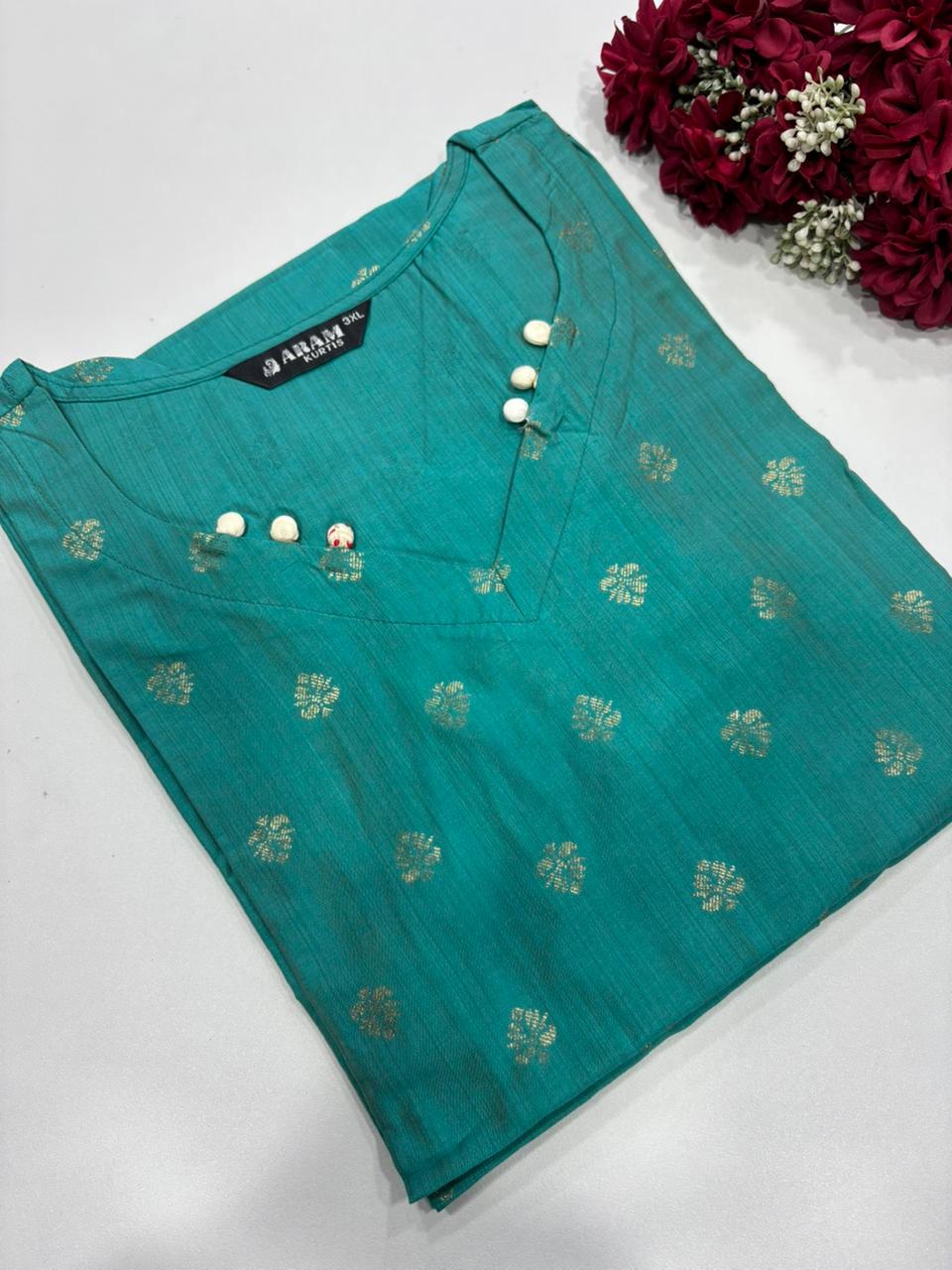SS7363 Silk Printed Side Open Kurti