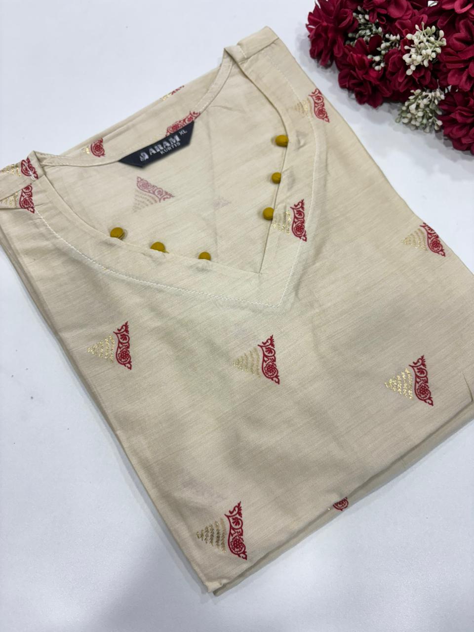 SS7353 Silk Printed Side Open Kurti - SANDAL