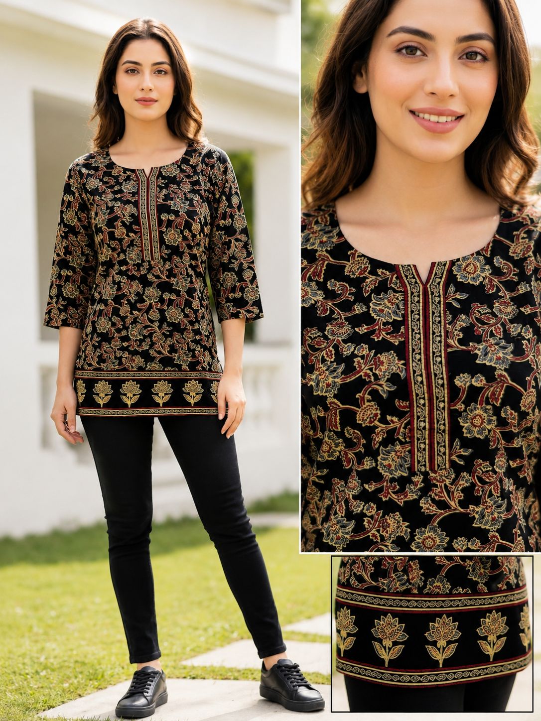 SS73400 Kalamkari Printed Cotton Short Kurti