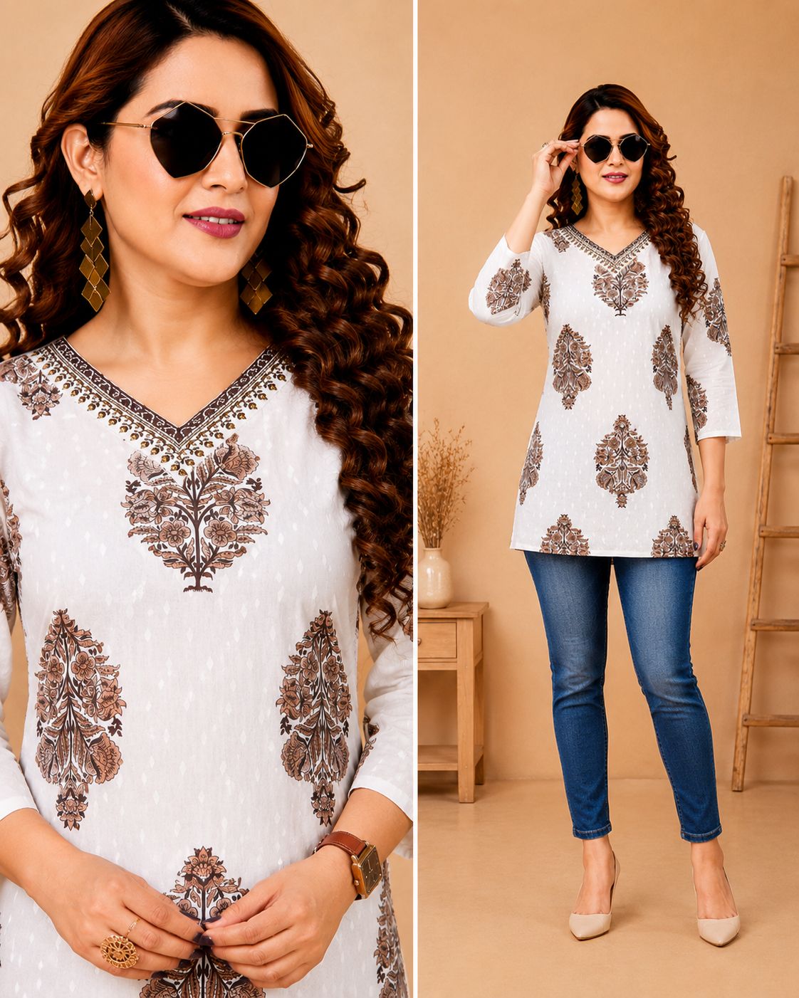 SS7403 Trendy Ethnic Short Kurti - WINE