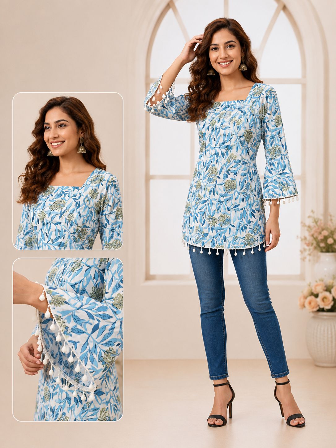 SS7407 Trendy Ethnic Cotton Short Kurti