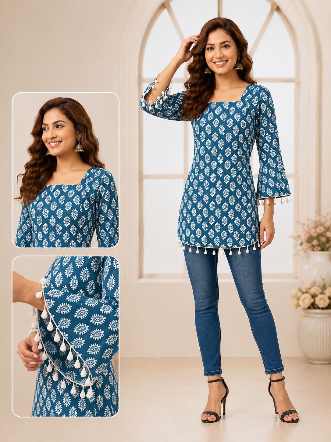 SS7404 Trendy Ethnic Cotton Short Kurti