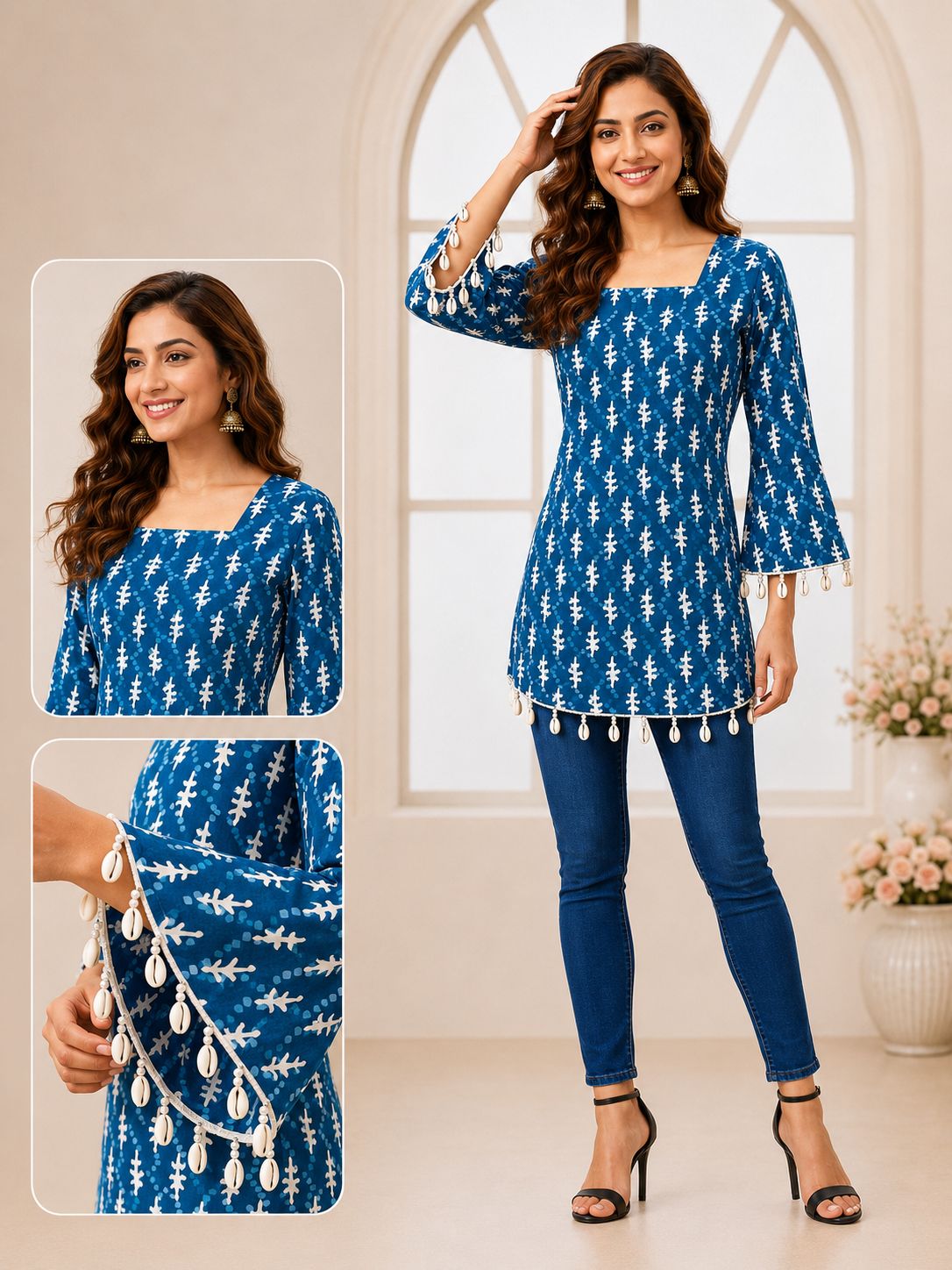 SS7406 Trendy Ethnic Cotton Short Kurti