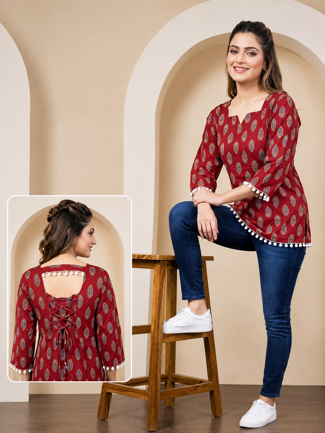 SS7427 Trendy Ethnic Cotton Short Kurti
