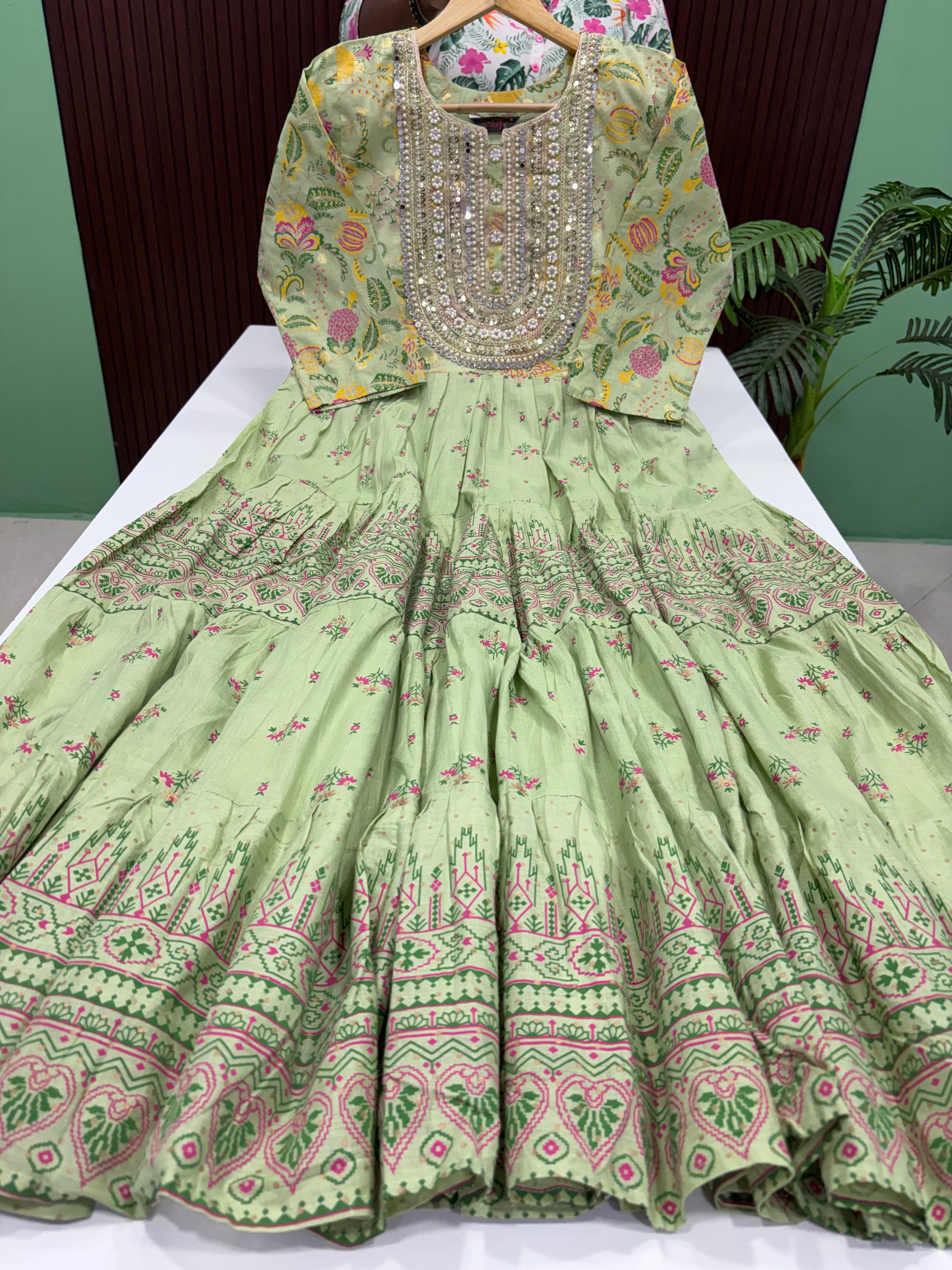 SS7440 Mul Cotton Flared 3 tier Maxi - GREEEN