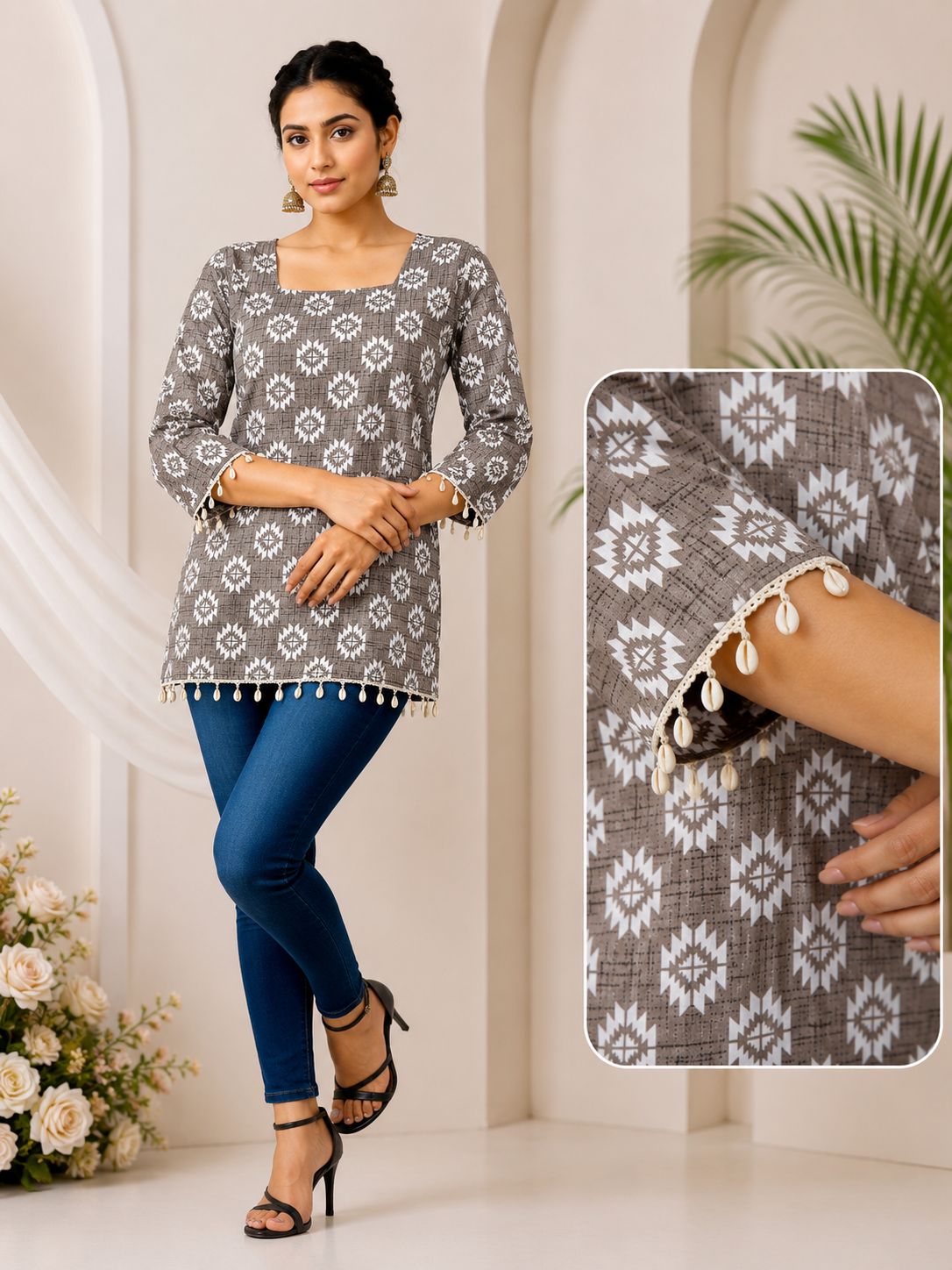 SS7433 Trendy Ethnic Cotton Short Kurti