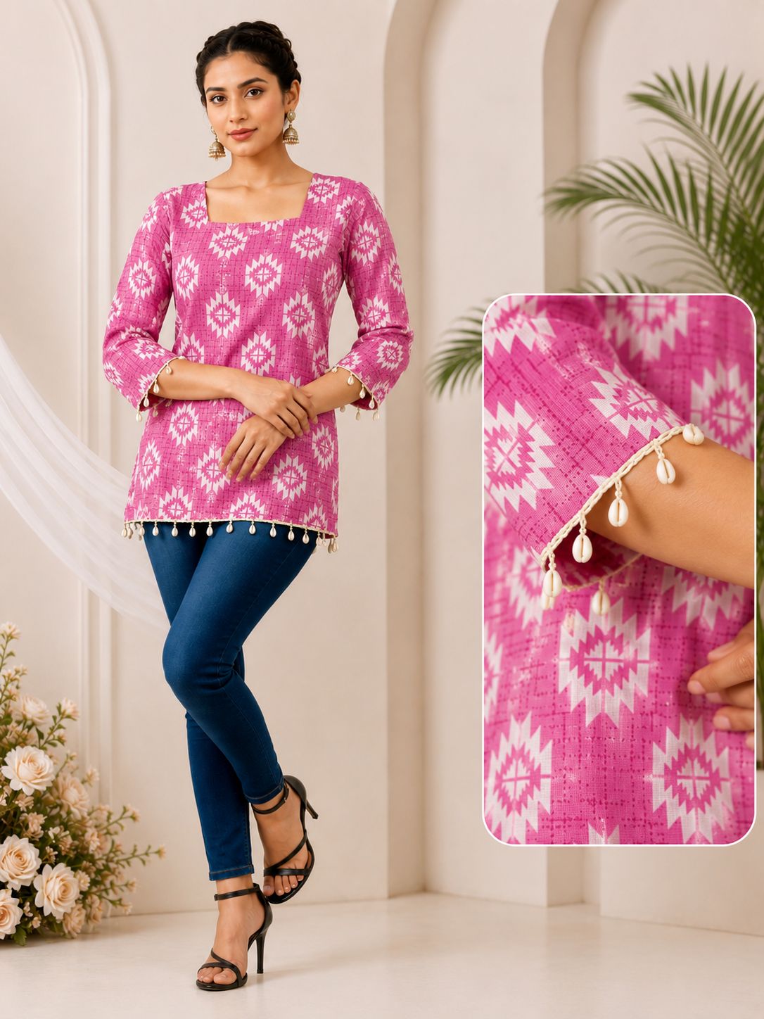 SS7434 Trendy Ethnic Cotton Short Kurti