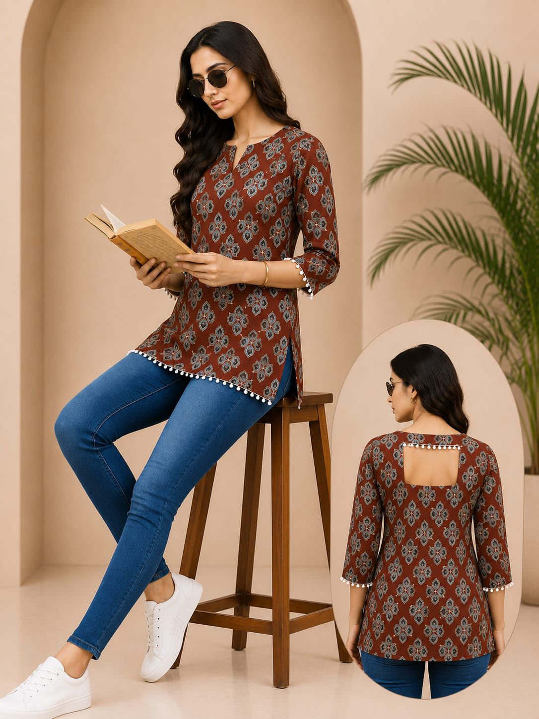 SS7431 Trendy Ethnic Cotton Short Kurti