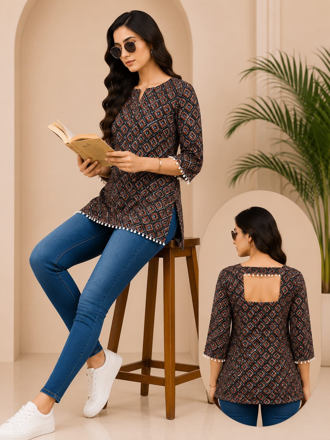 SS7428 Trendy Ethnic Cotton Short Kurti