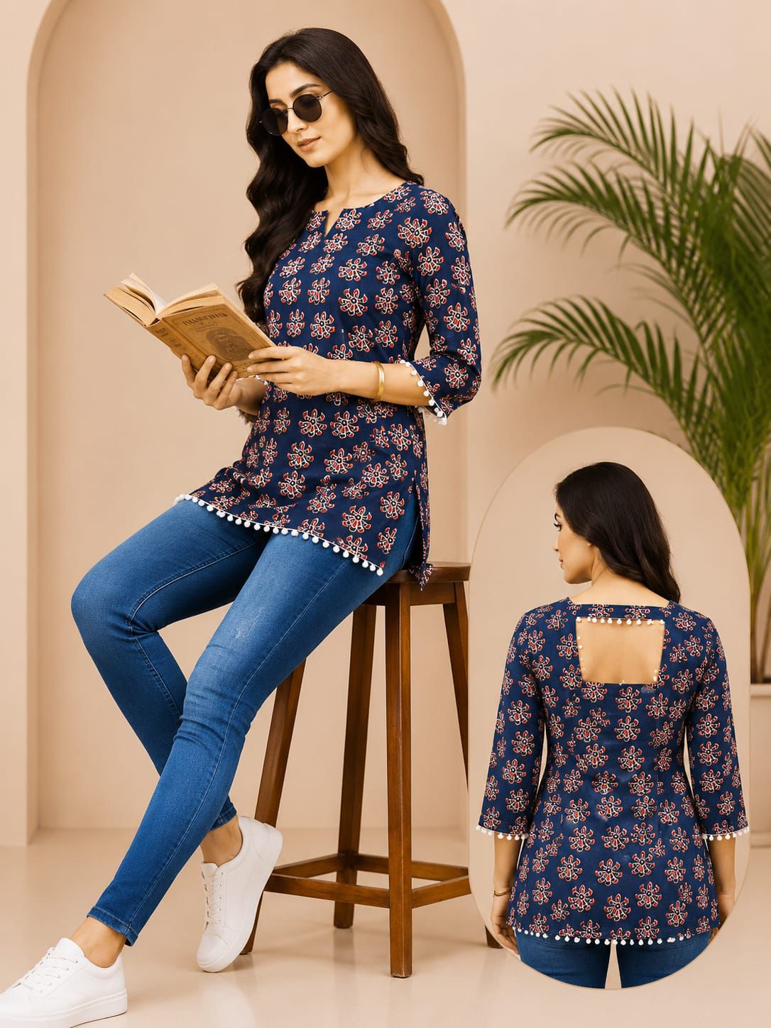 SS7429 Trendy Ethnic Cotton Short Kurti
