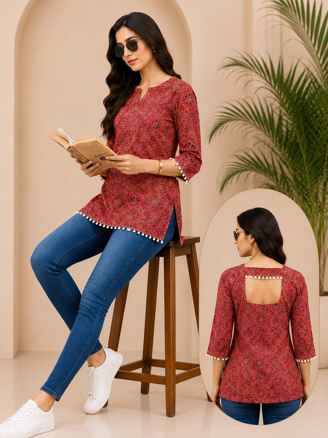 SS7432 Trendy Ethnic Cotton Short Kurti