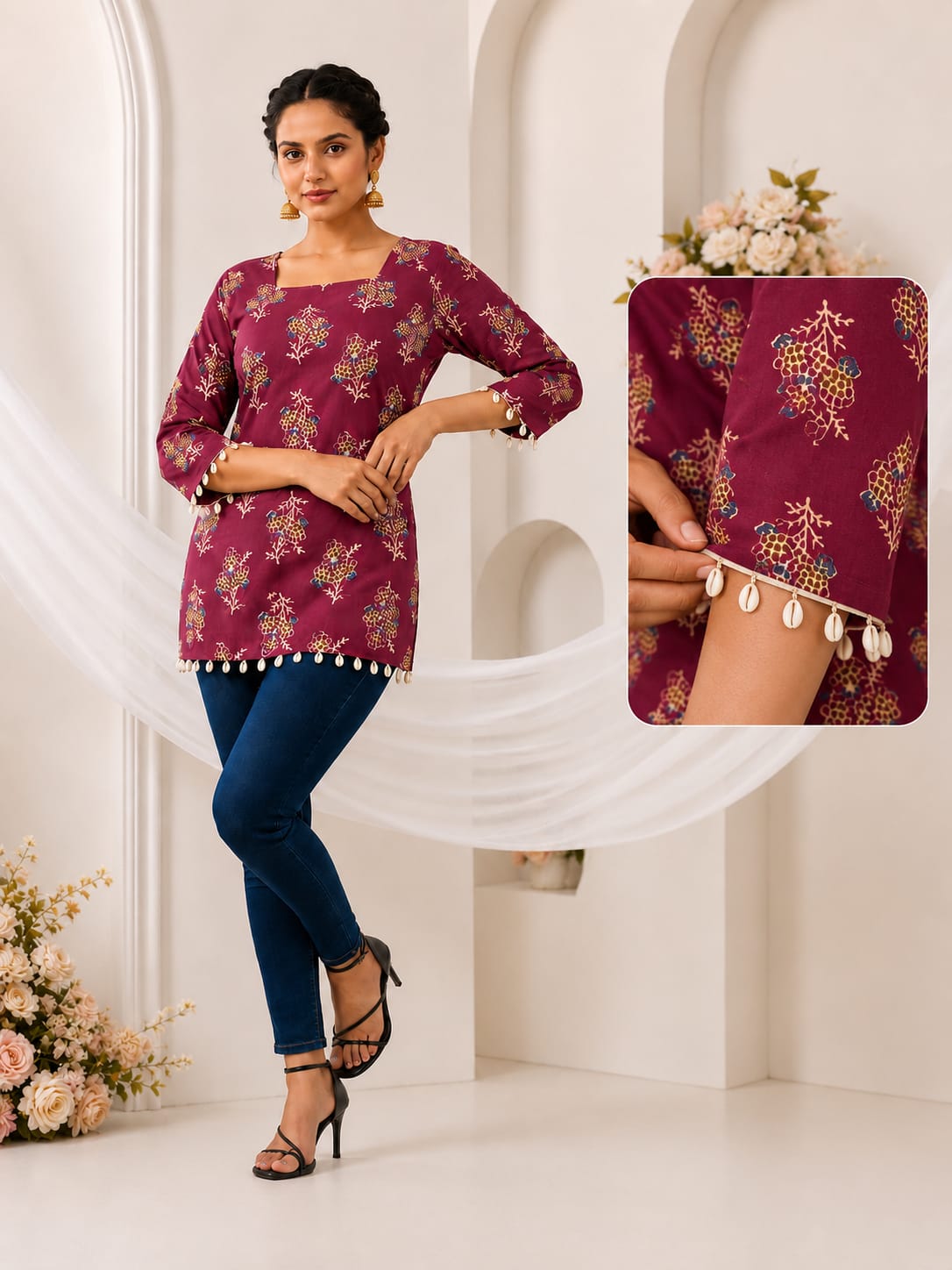 SS7412 Trendy Ethnic Cotton Short Kurti
