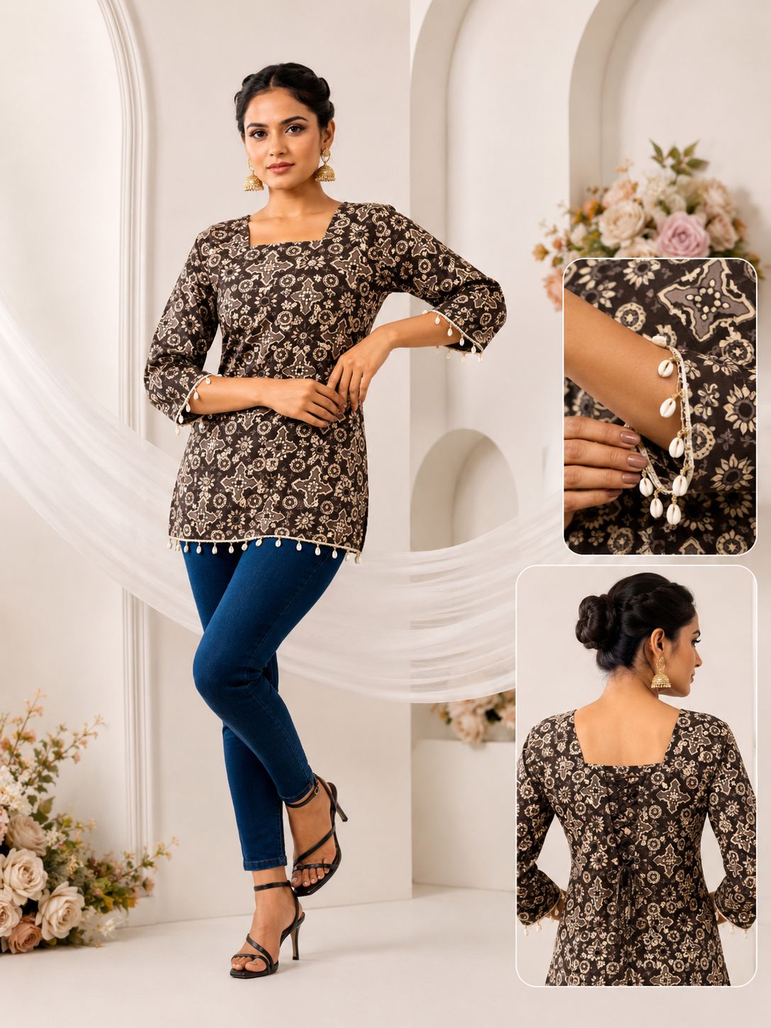 SS7411 Trendy Ethnic Cotton Short Kurti