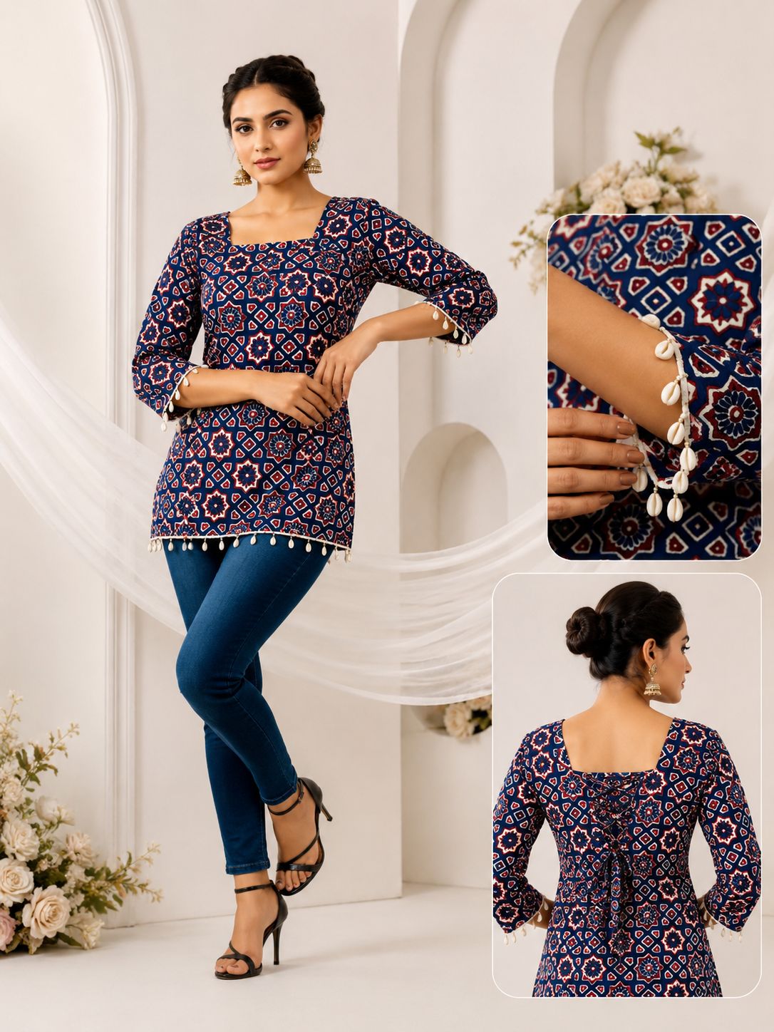 SS7408 Trendy Ethnic Cotton Short Kurti