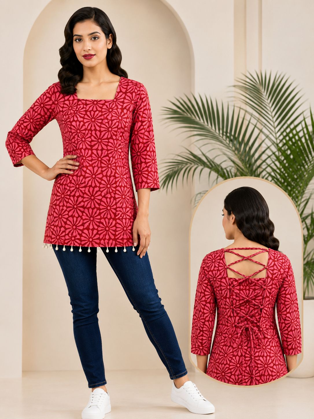 SS7422 Trendy Ethnic Cotton Short Kurti