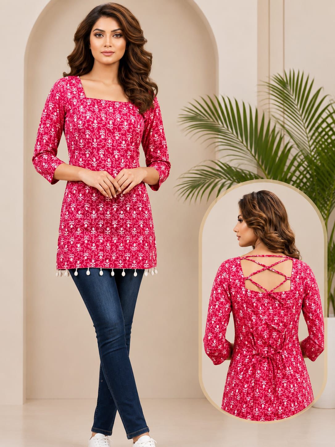SS7418 Trendy Ethnic Cotton Short Kurti