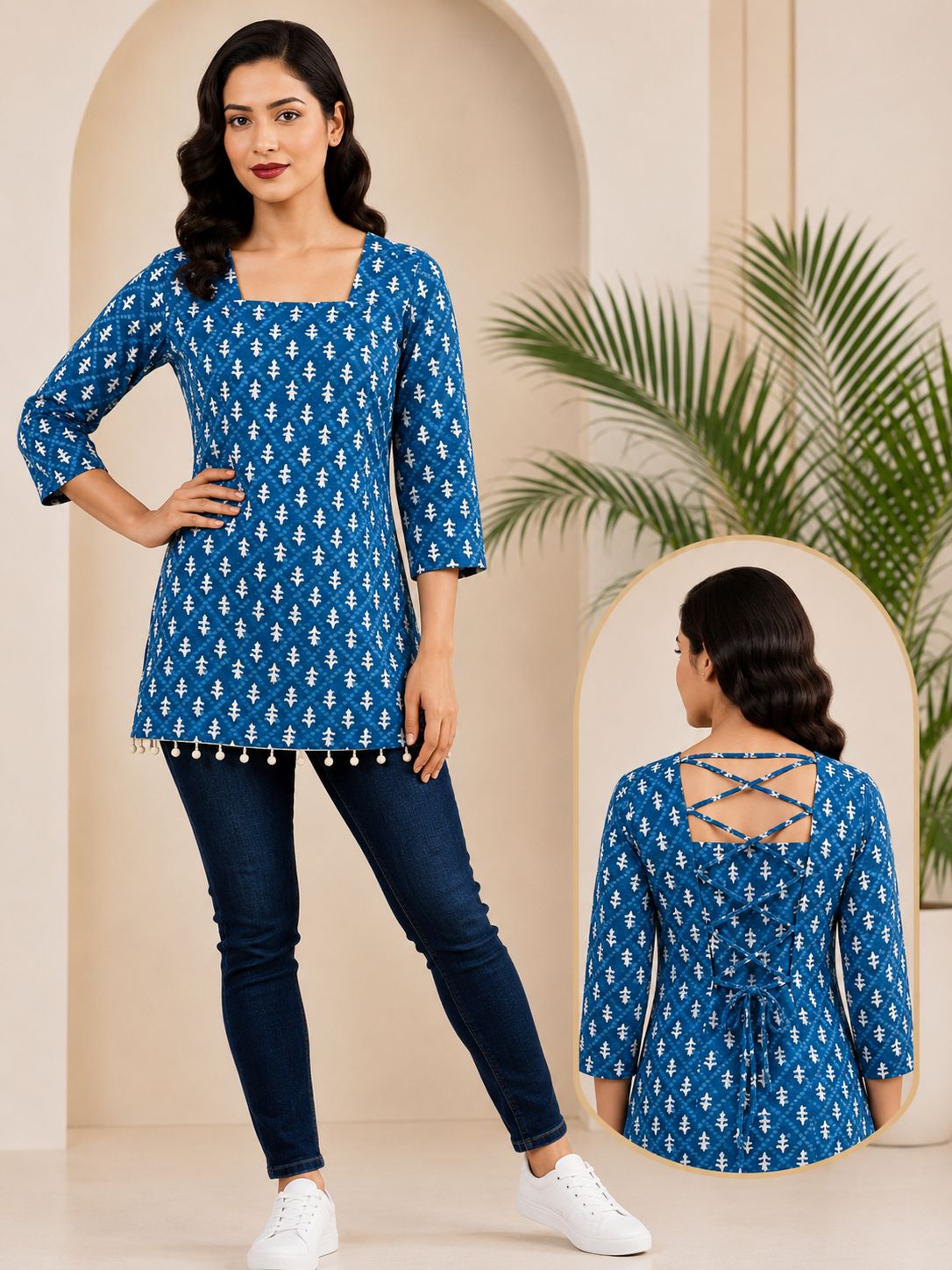 SS7420 Trendy Ethnic Cotton Short Kurti