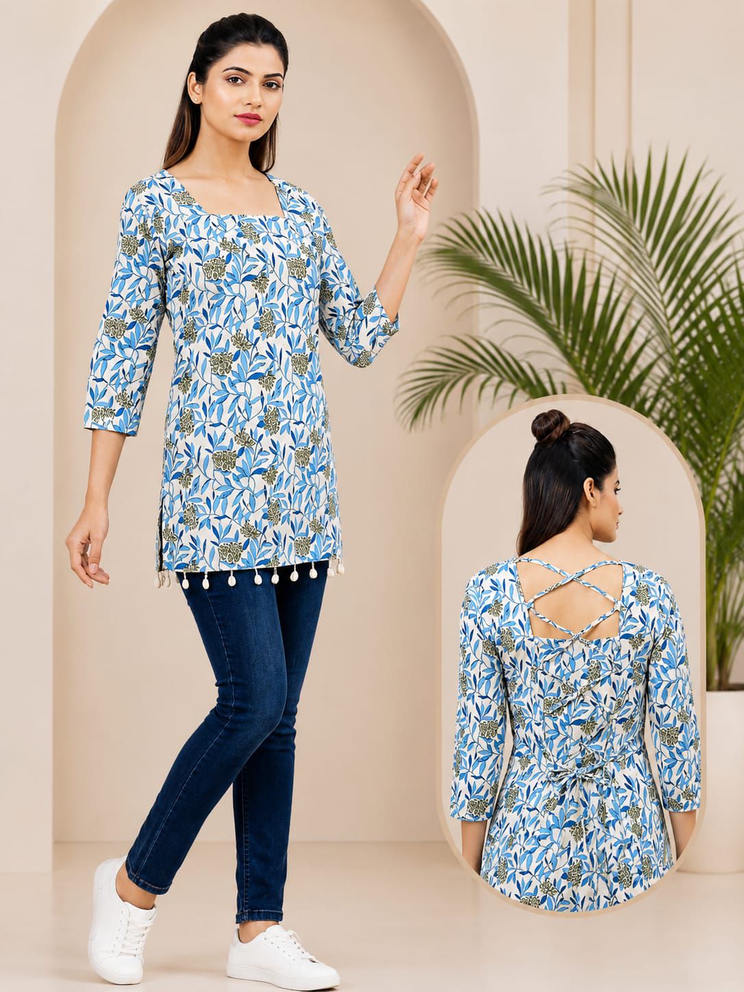 SS7421 Trendy Ethnic Cotton Short Kurti