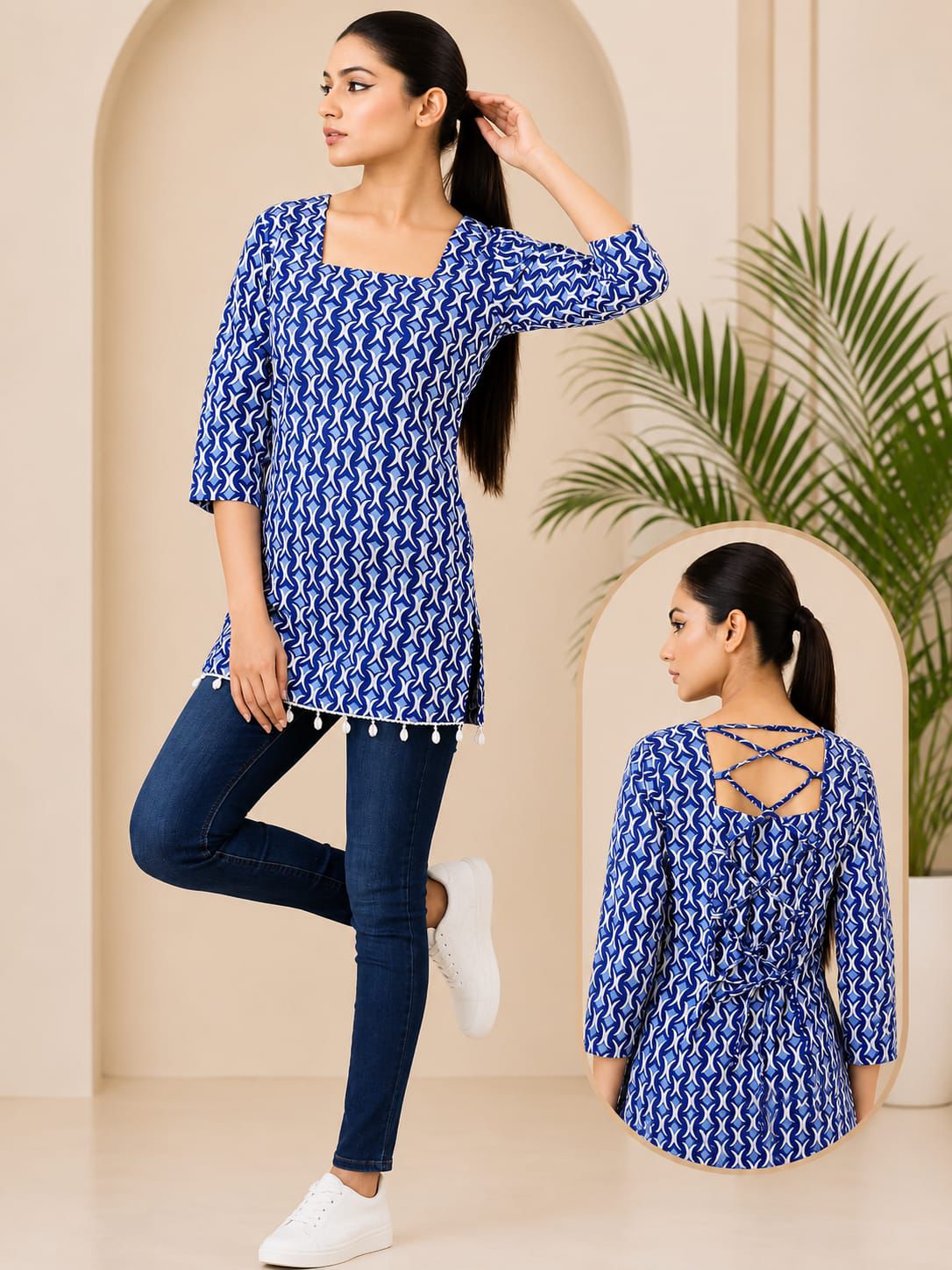 SS7415 Trendy Ethnic Cotton Short Kurti