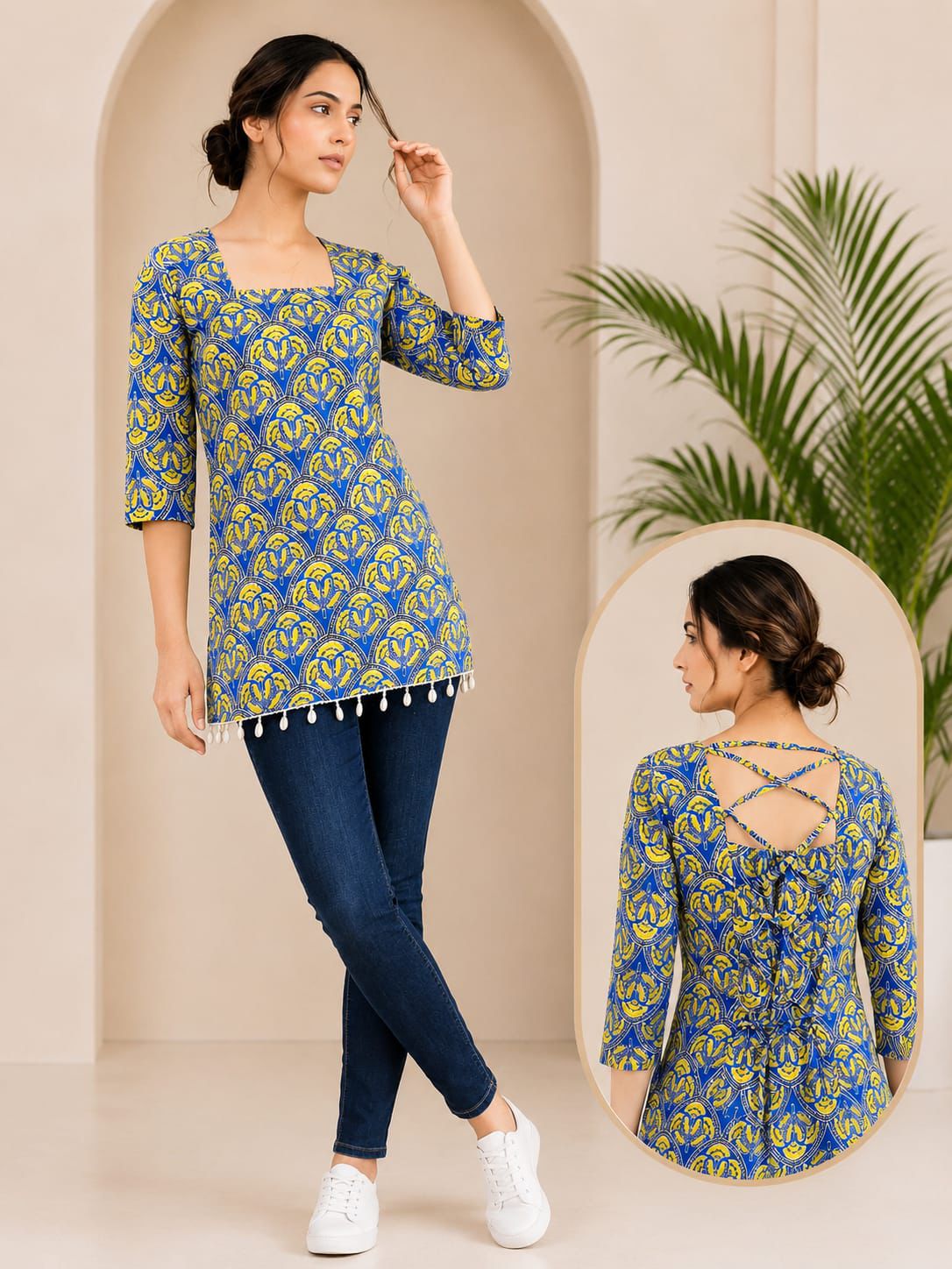 SS7414 Trendy Ethnic Cotton Short Kurti
