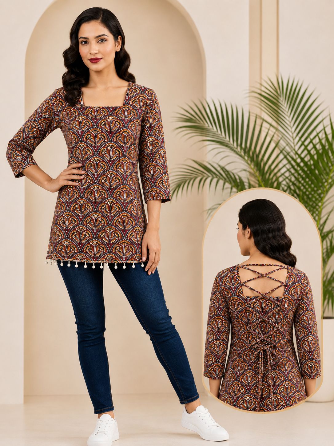 SS7413 Trendy Ethnic Cotton Short Kurti