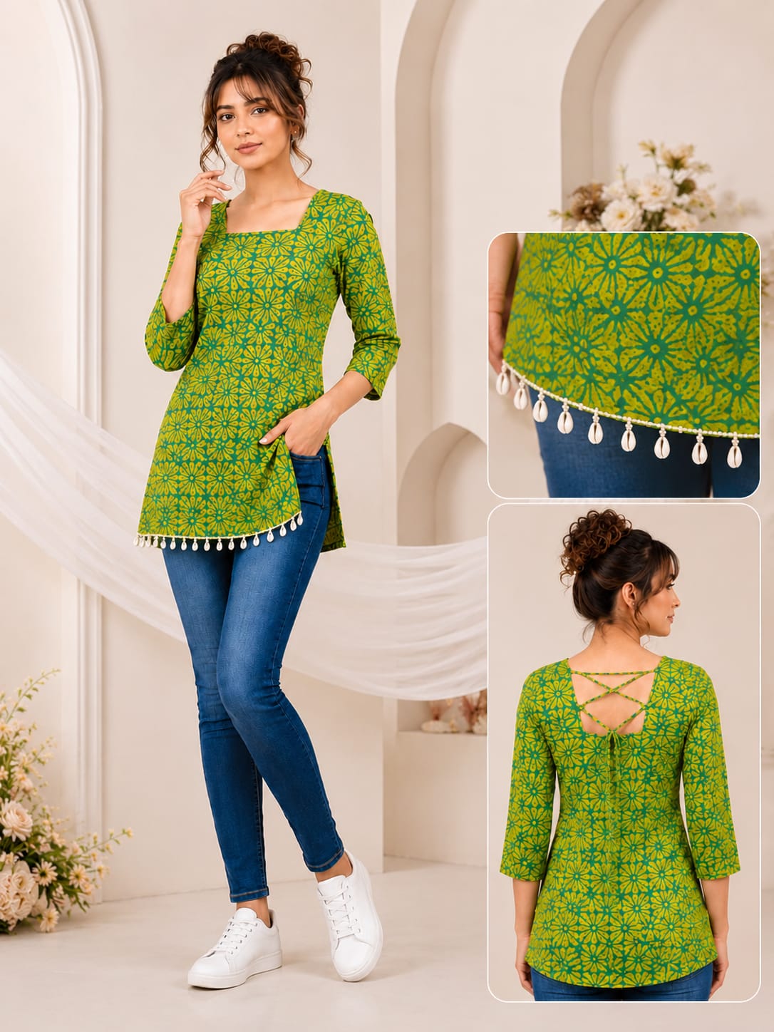 SS7419 Trendy Ethnic Cotton Short Kurti