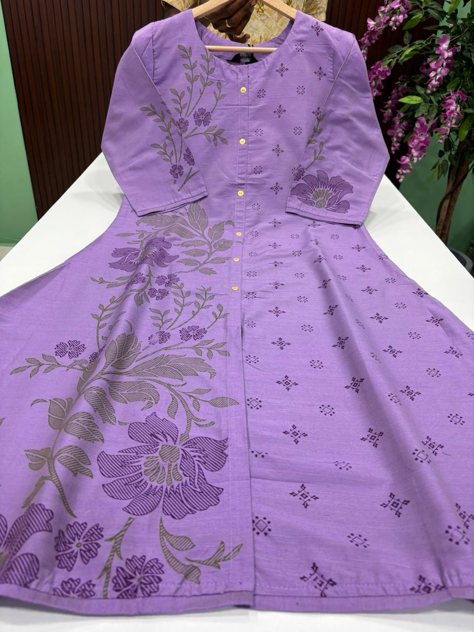 SS7464 Semi Raw Silk A Line Kurti