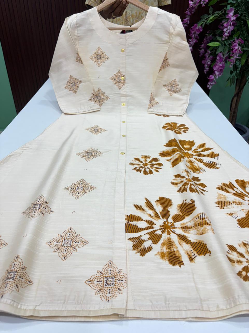 SS7465 Semi Raw Silk A Line Kurti