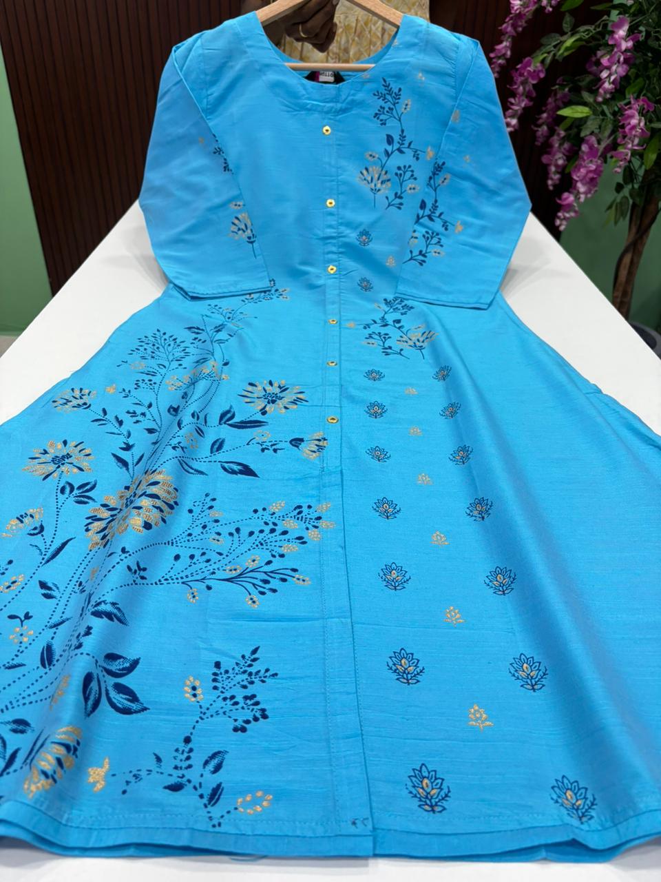 SS7468 Semi Raw Silk A Line Kurti