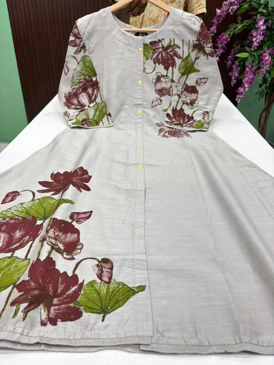 SS7466 Semi Raw Silk A Line Kurti
