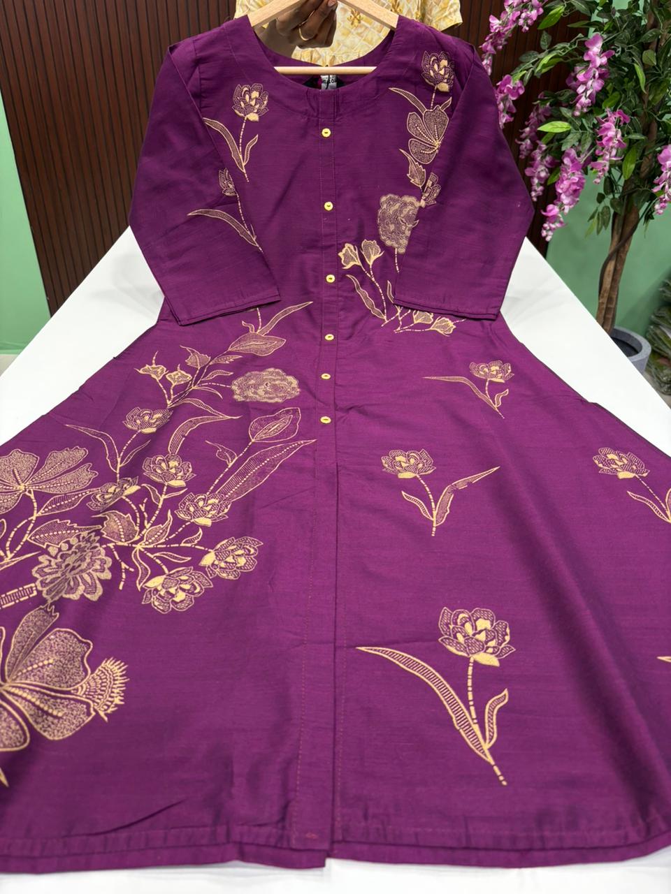 SS7467 Semi Raw Silk A Line Kurti