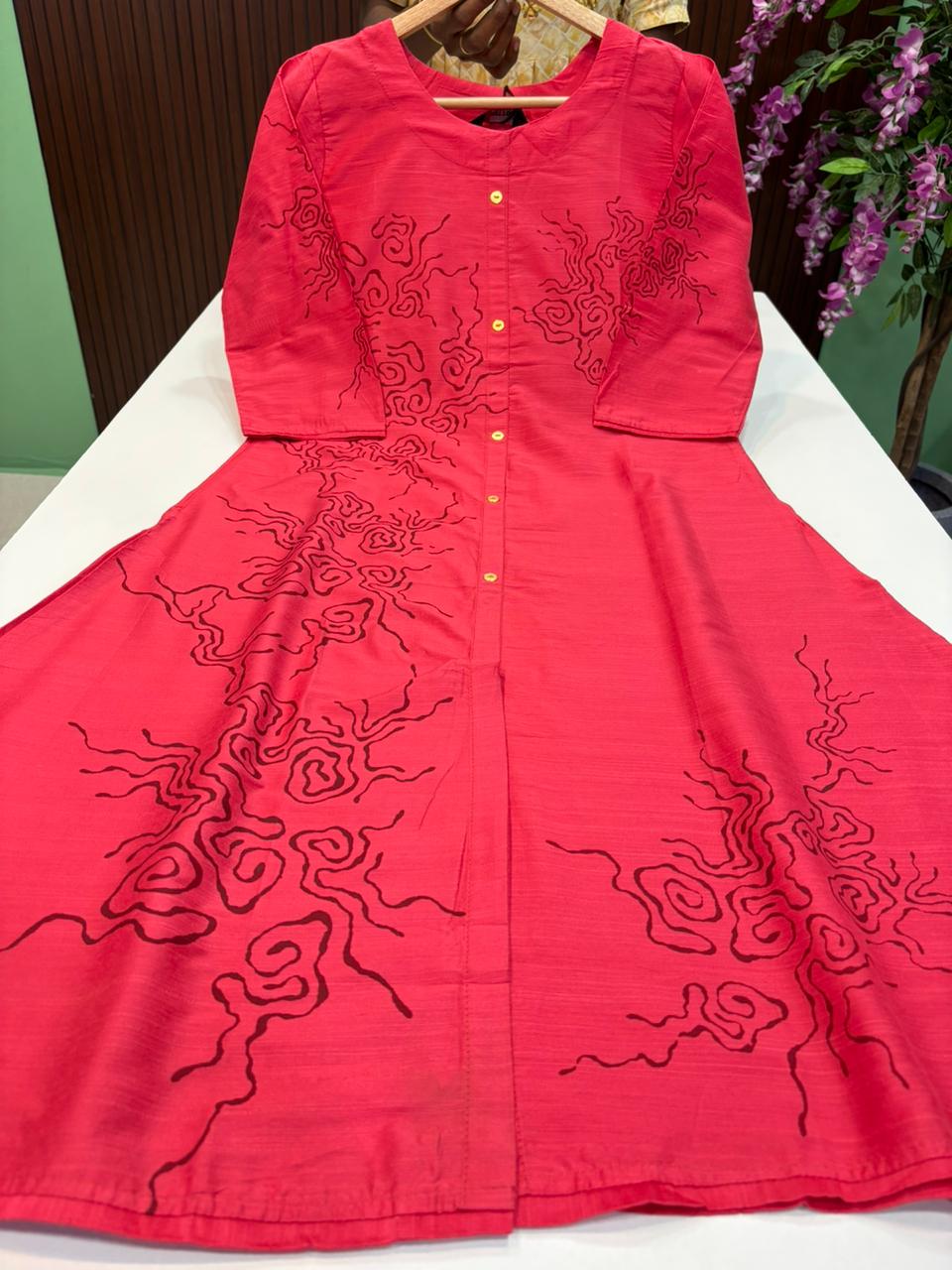 SS7470 Semi Raw Silk A Line Kurti