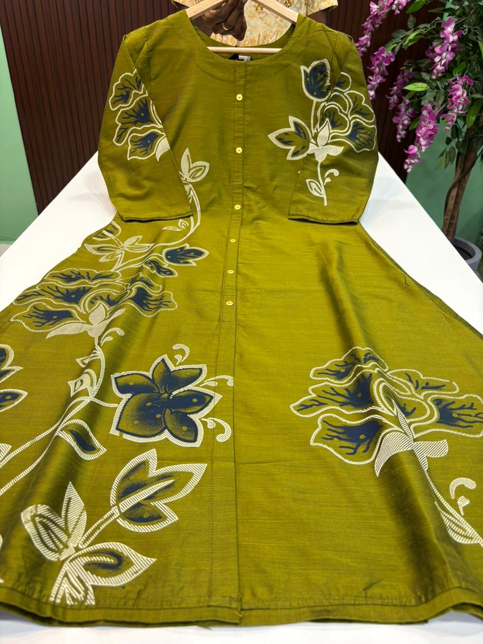 SS7469 Semi Raw Silk A Line Kurti
