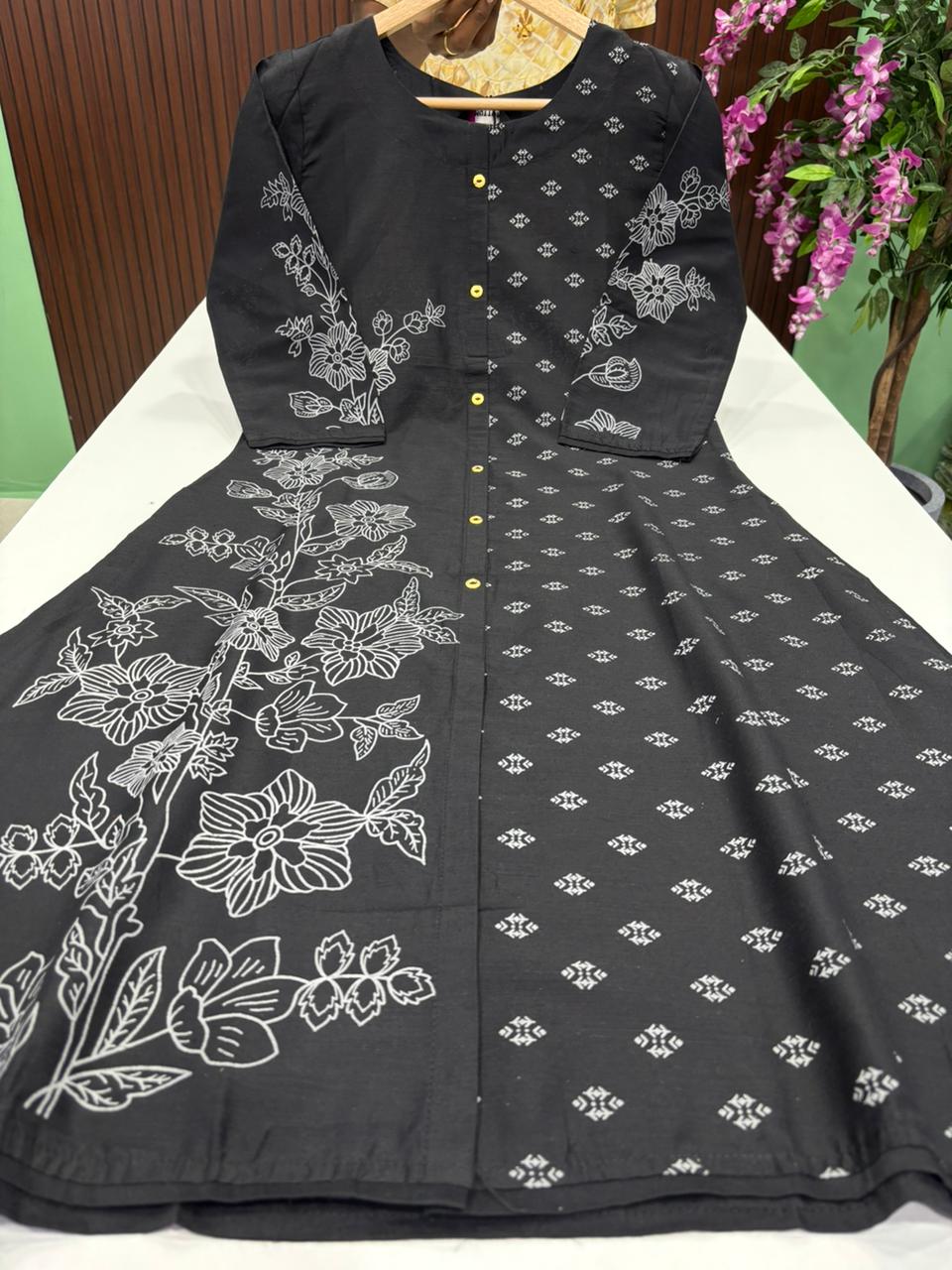 SS7472 Semi Raw Silk A Line Kurti