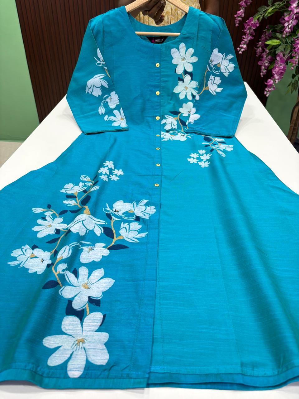 SS7471 Semi Raw Silk A Line Kurti