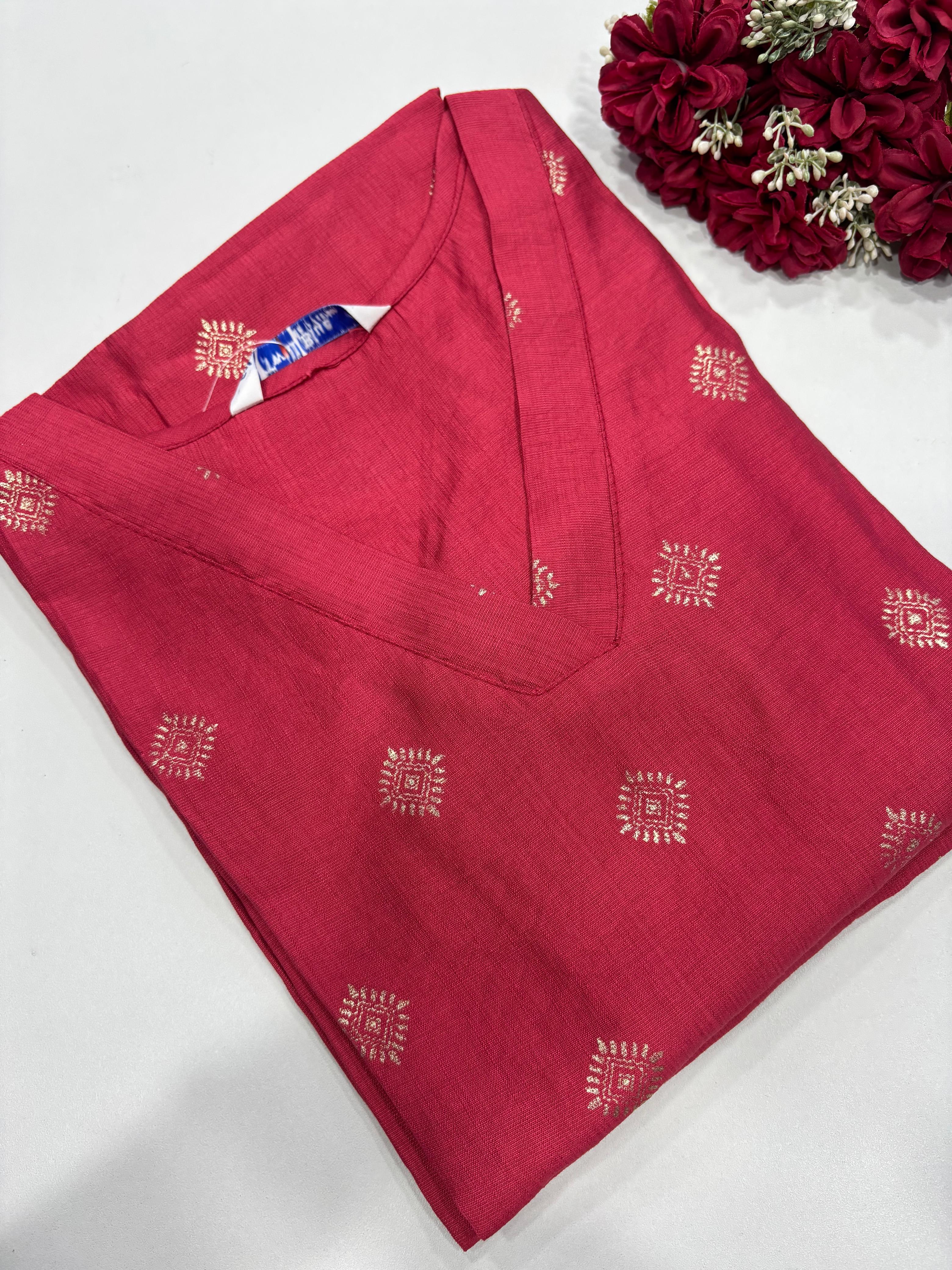 SS7542 Elegant V-Neck Design Vatican Silk Kurti