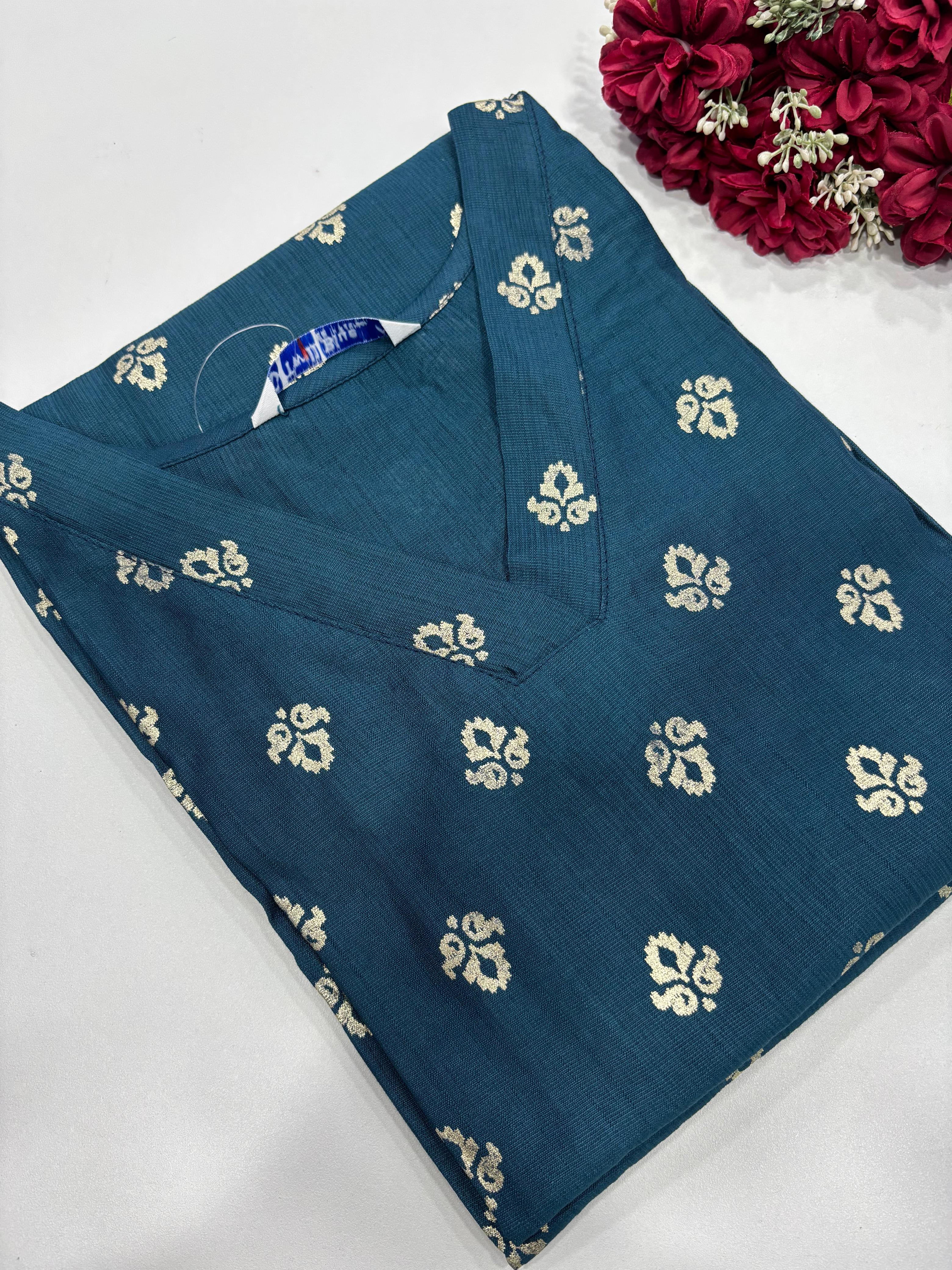 SS7544 Elegant V-Neck Design Vatican Silk Kurti