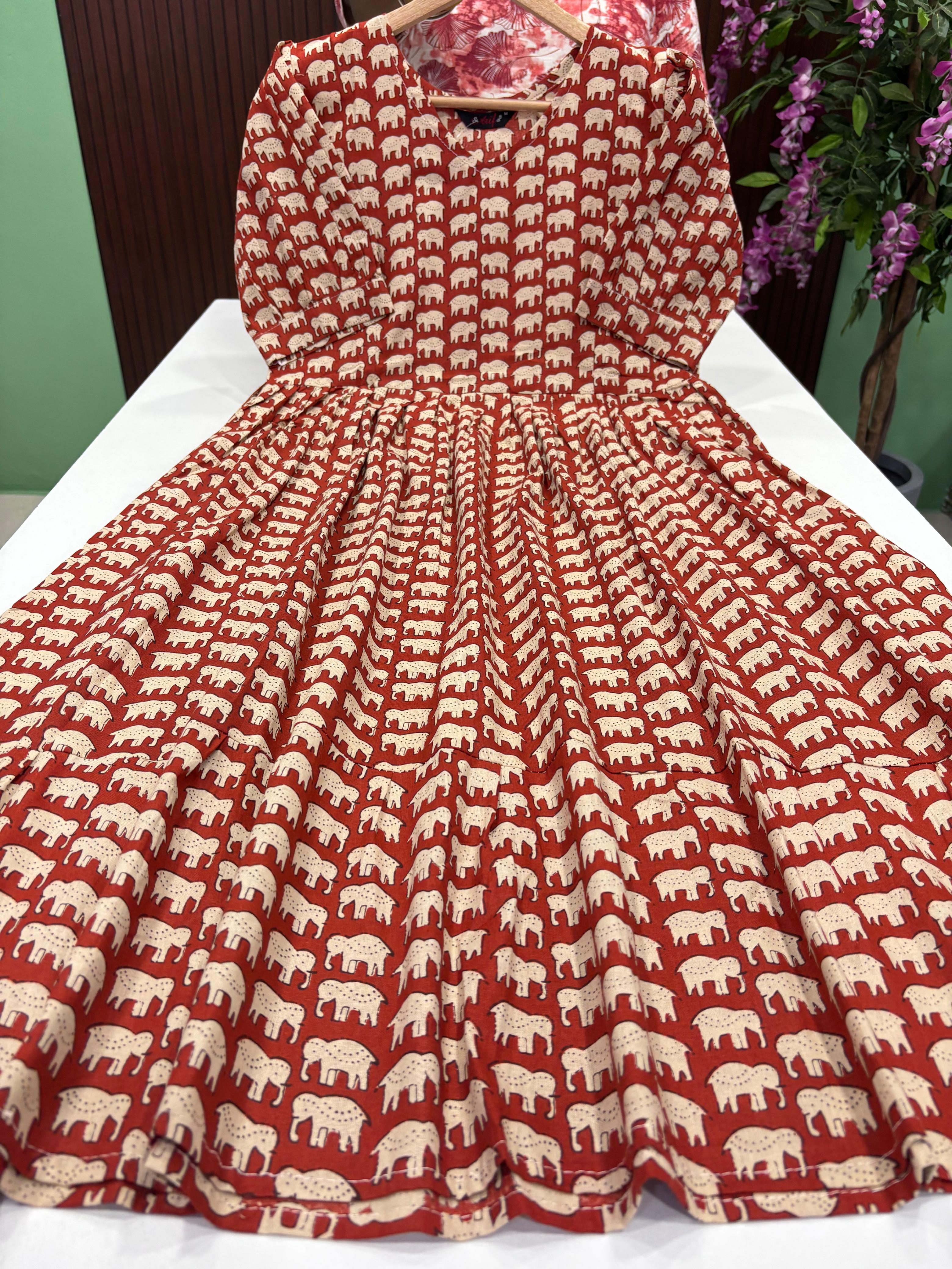 SS7576 Kalamkari Printed Cotton Frock