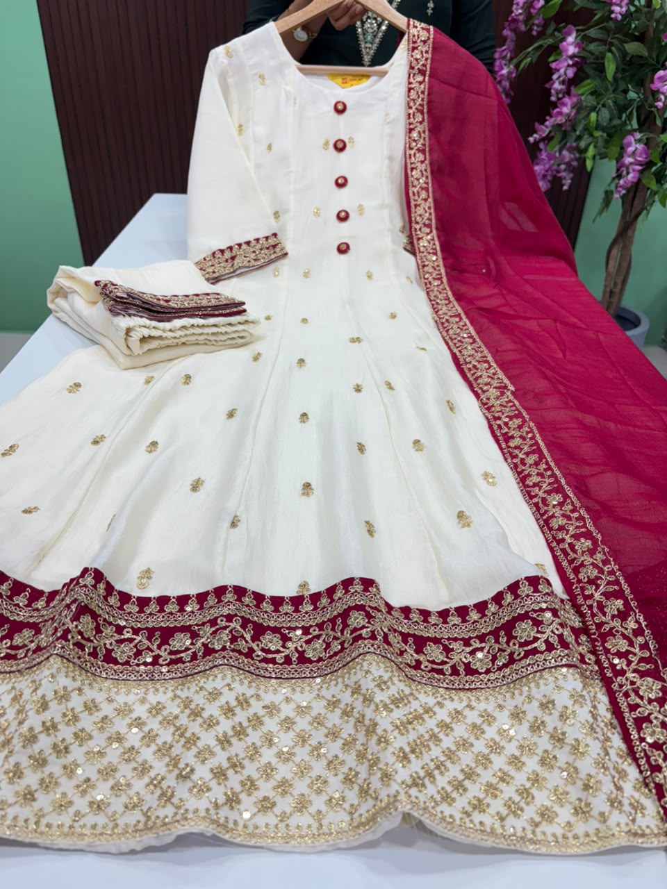 SS7650 Premium Vichitra Silk Anarkali Suit - Maroon