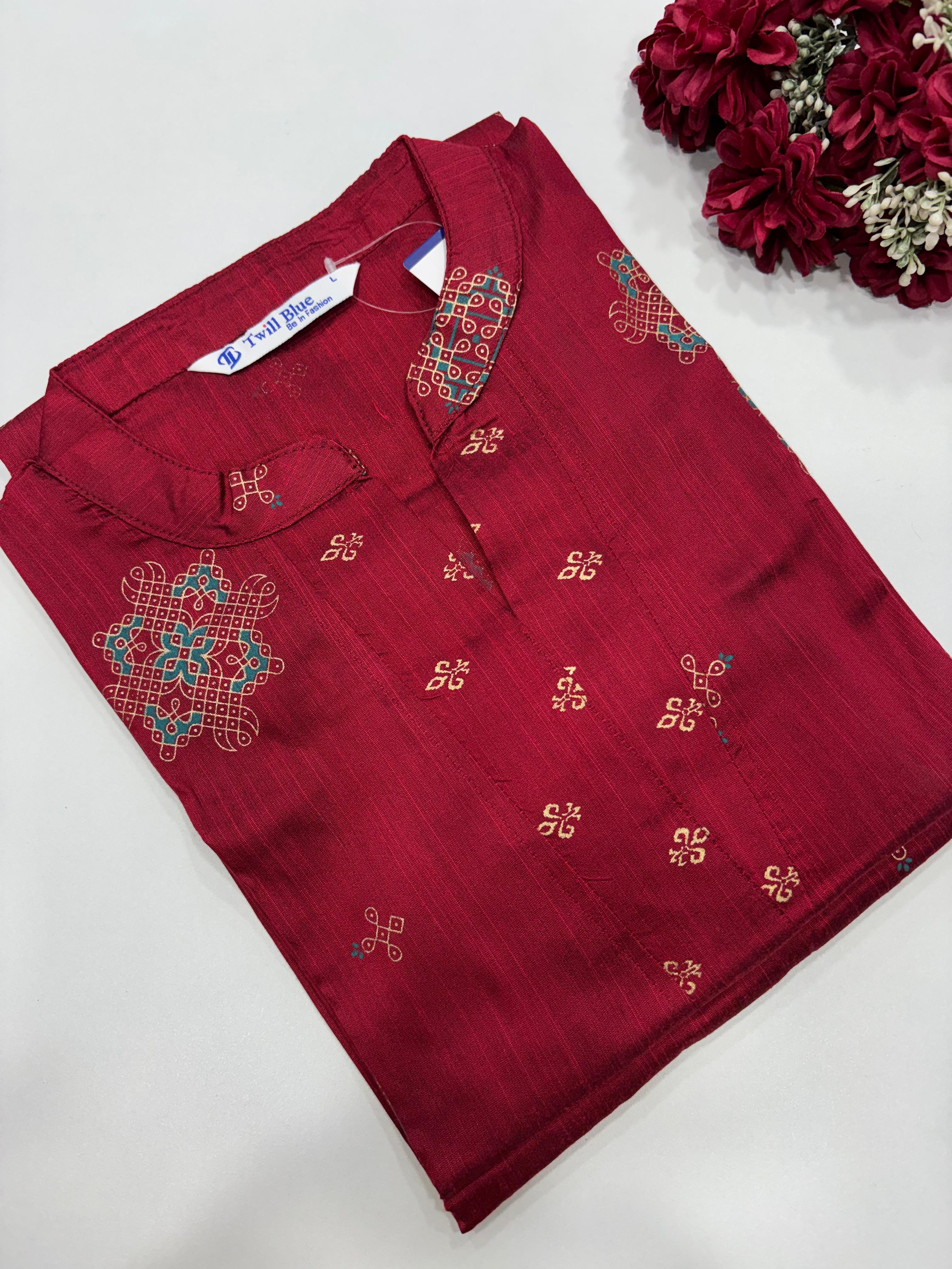 SS7662 Festive Silk Printed Kurti