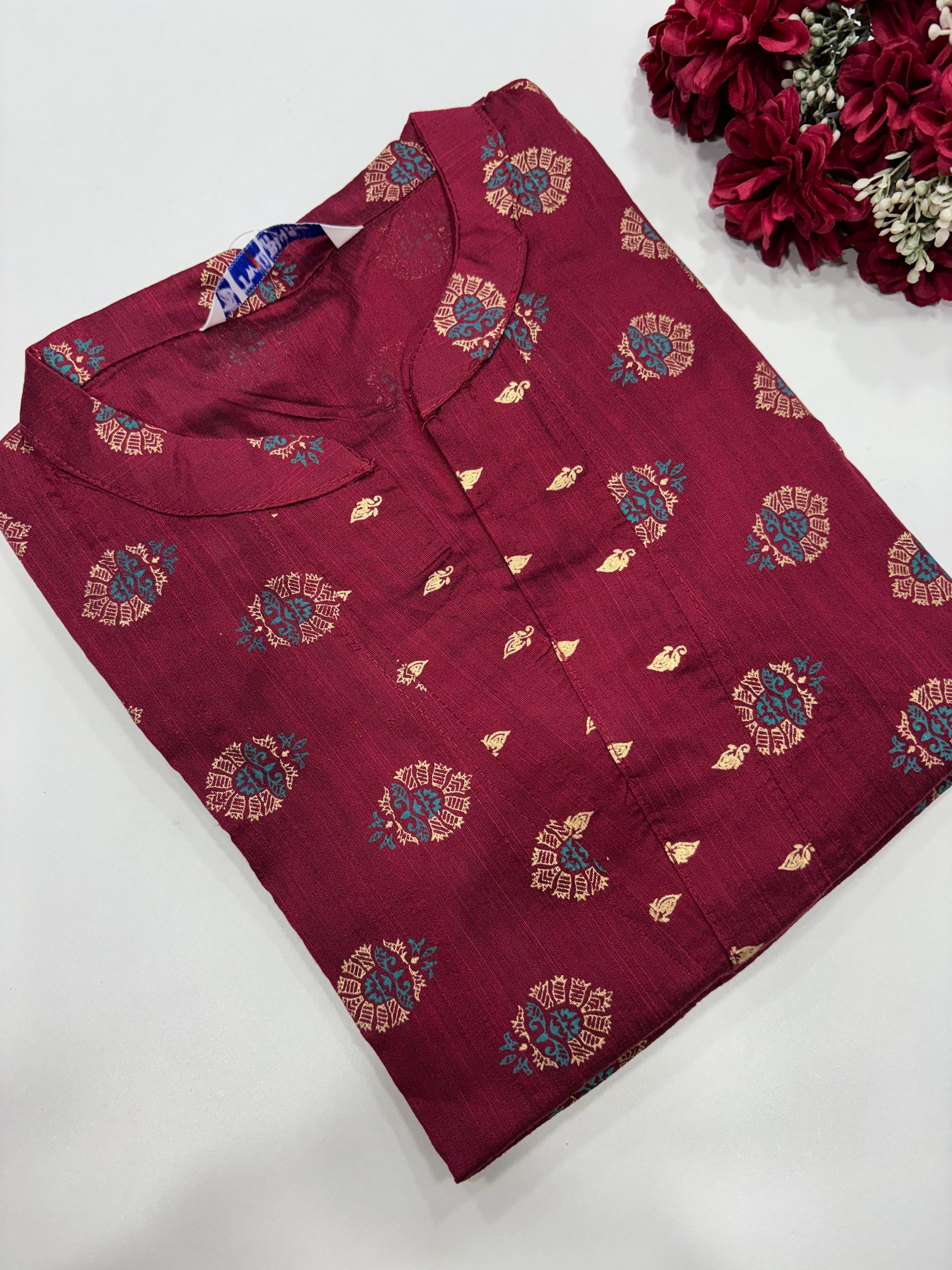 SS7665 Festive Silk Printed Kurti
