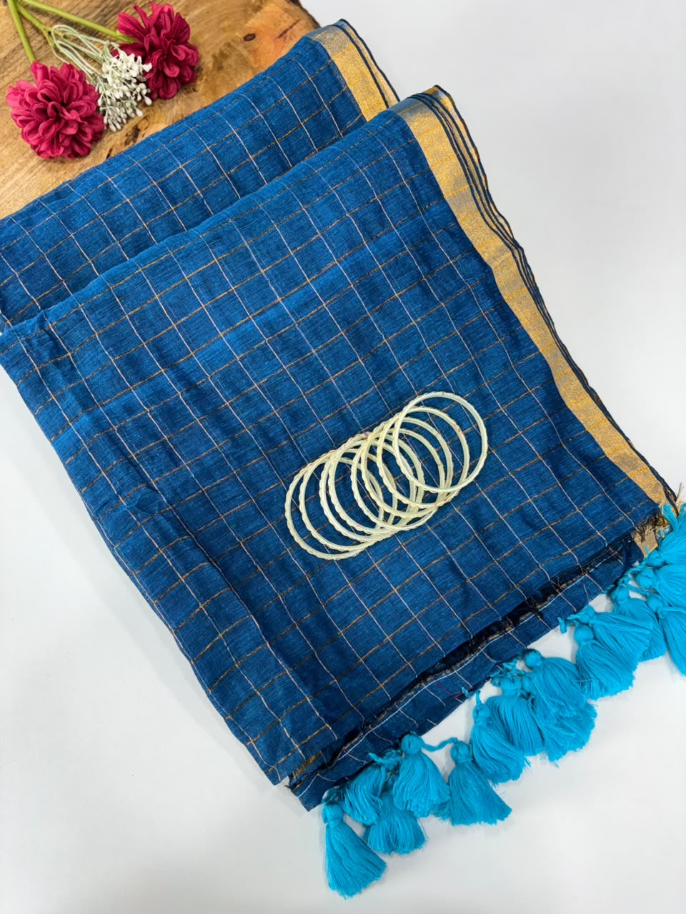 SS7708 Premium Mul Cotton Zari Check Saree