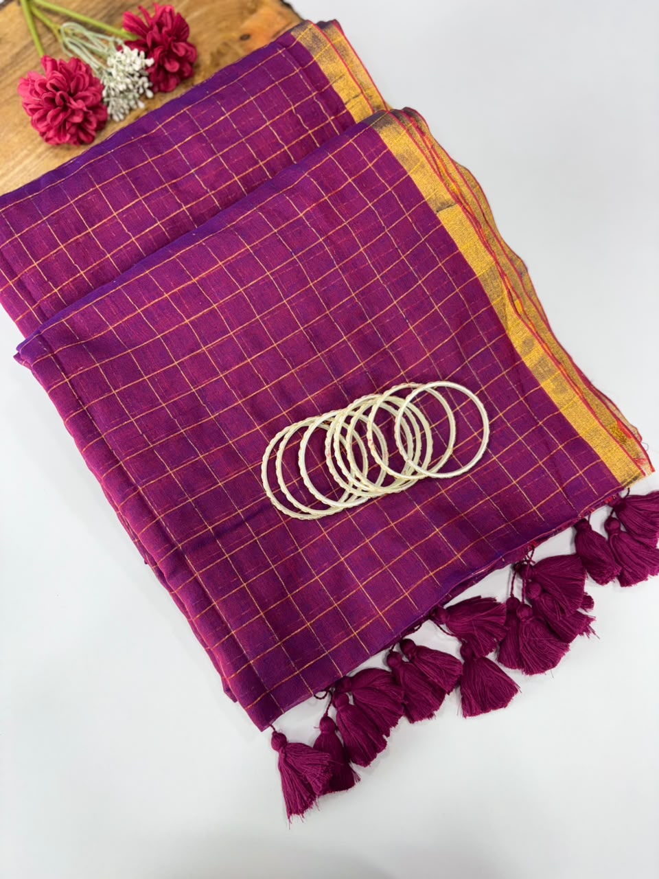 SS7709 Premium Mul Cotton Zari Check Saree