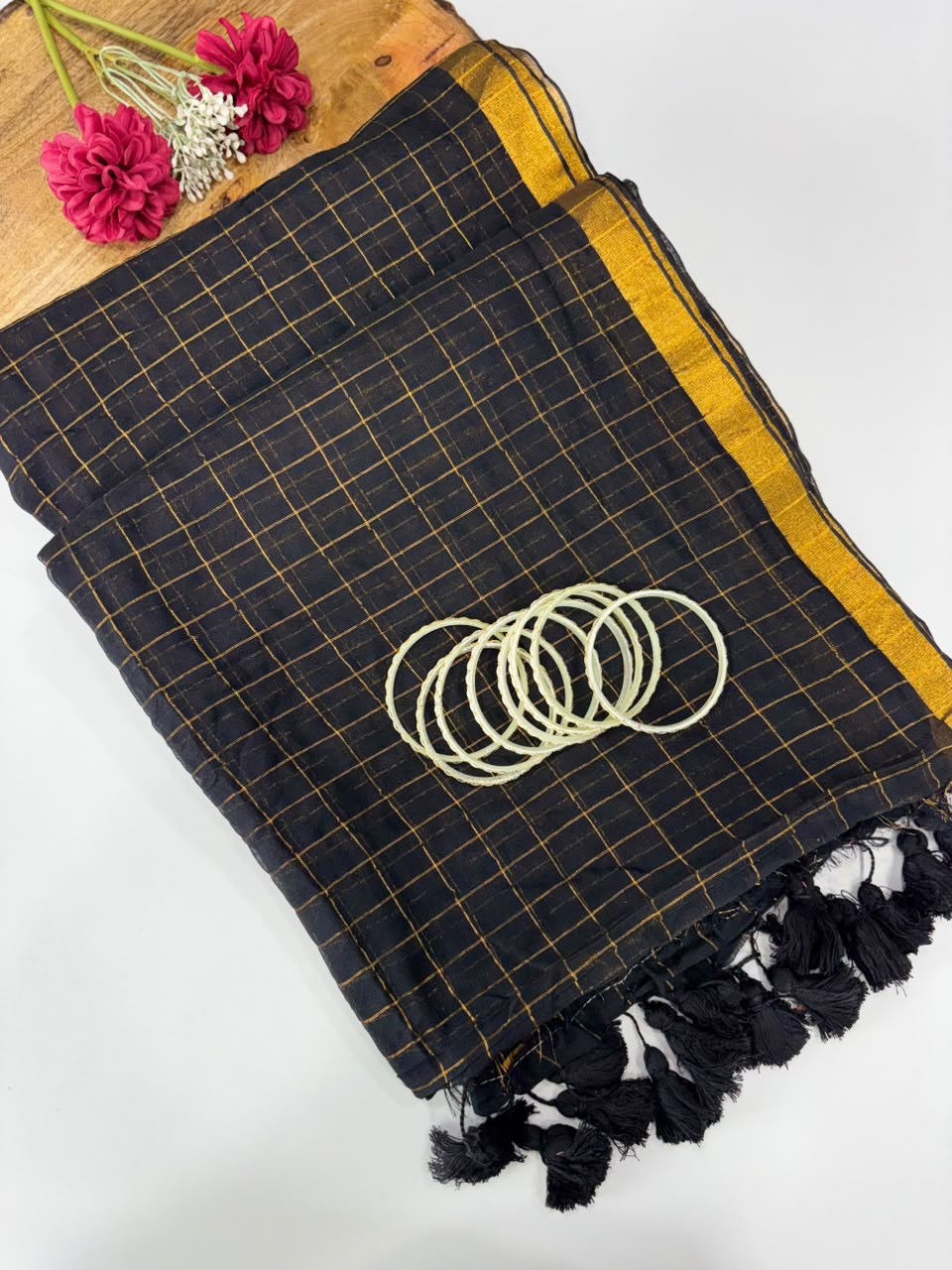 SS7713 Premium Mul Cotton Zari Check Saree