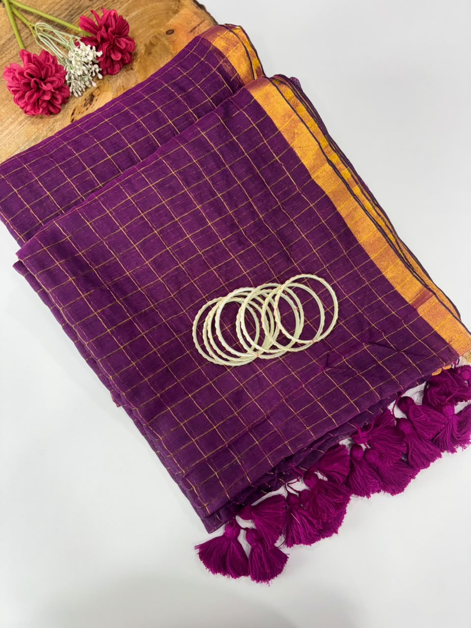 SS7711 Premium Mul Cotton Zari Check Saree