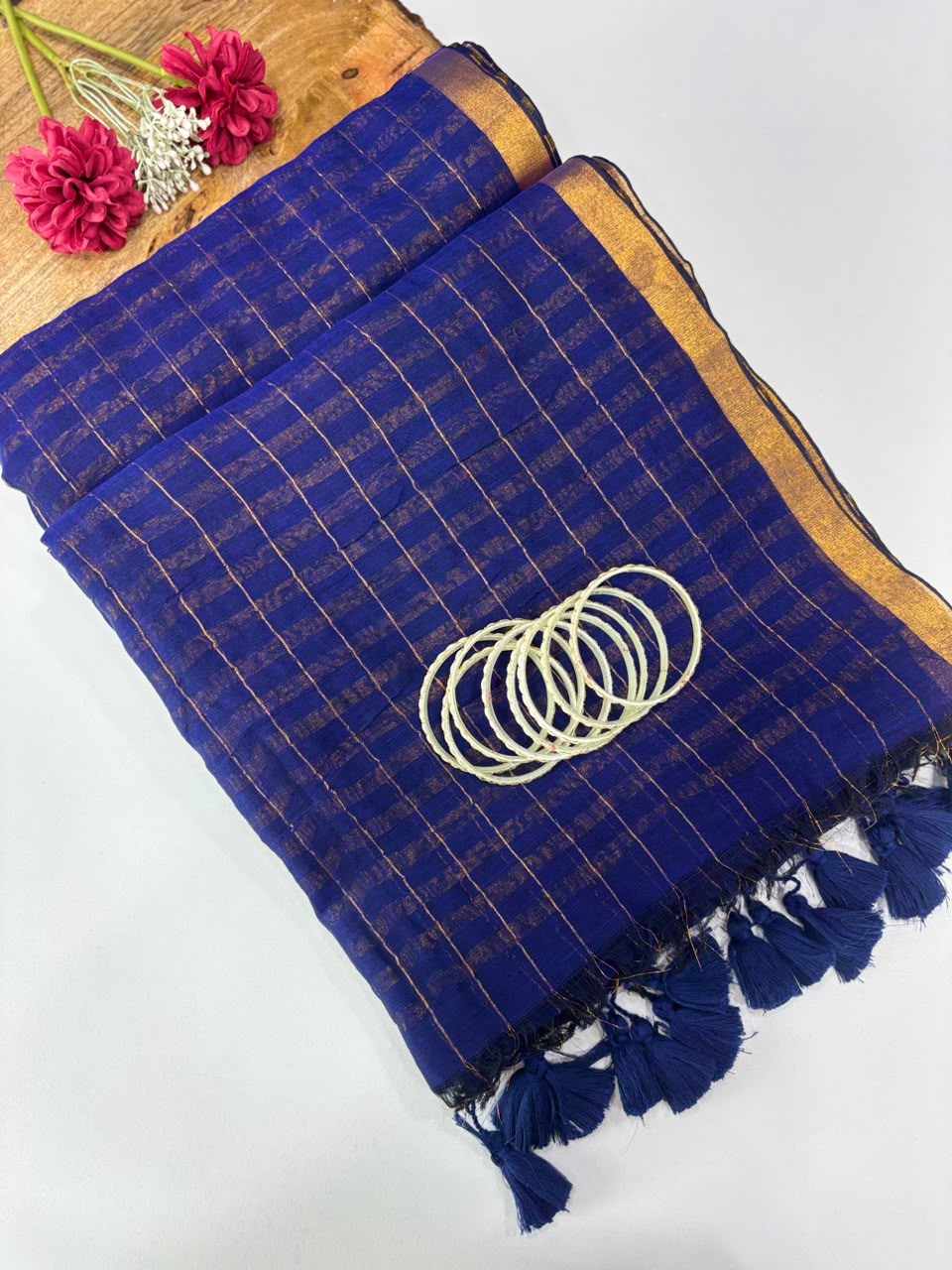 SS7716 Premium Mul Cotton Zari Check Saree